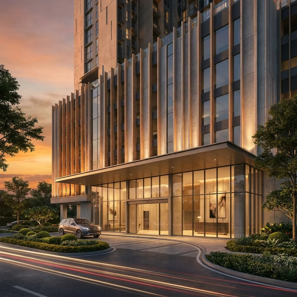 Arrival lobby at dusk