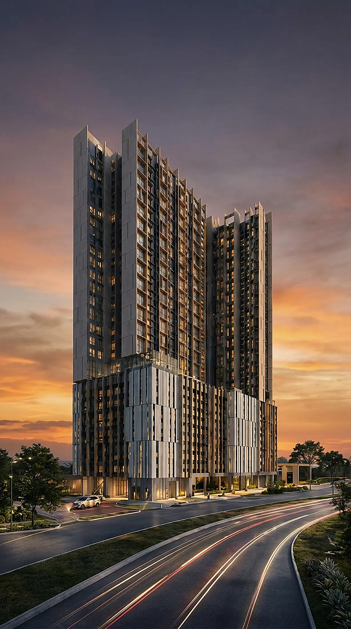 The Celestz tower at dusk