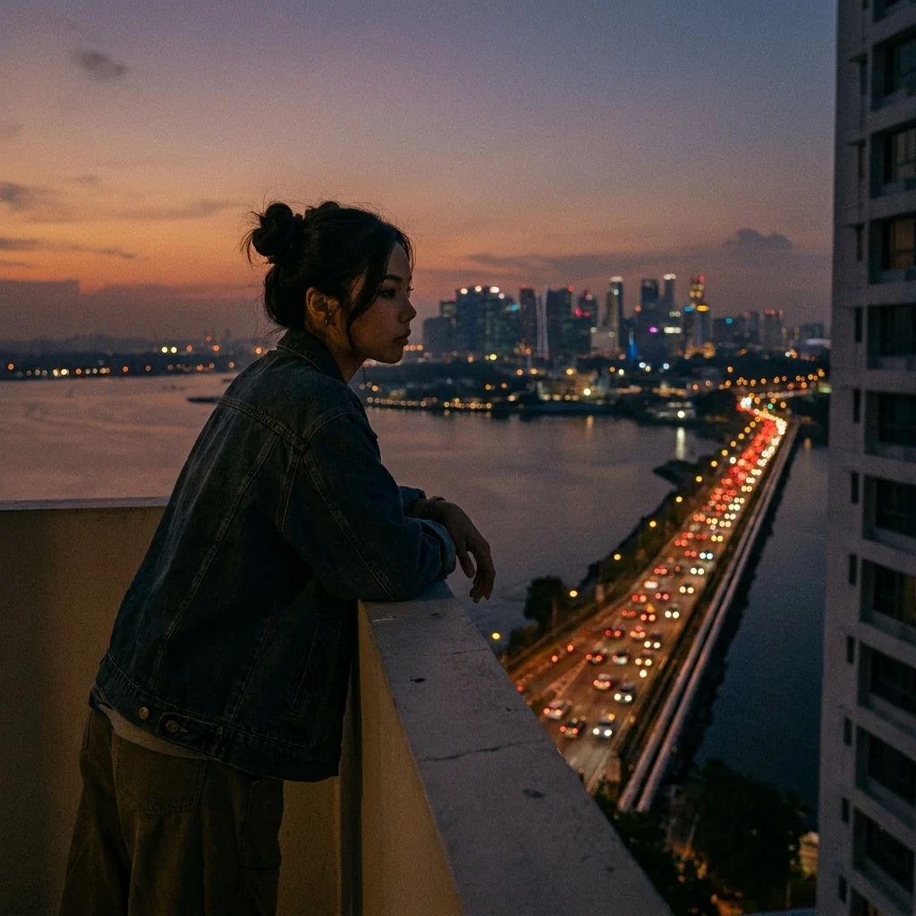 Private balcony at dusk